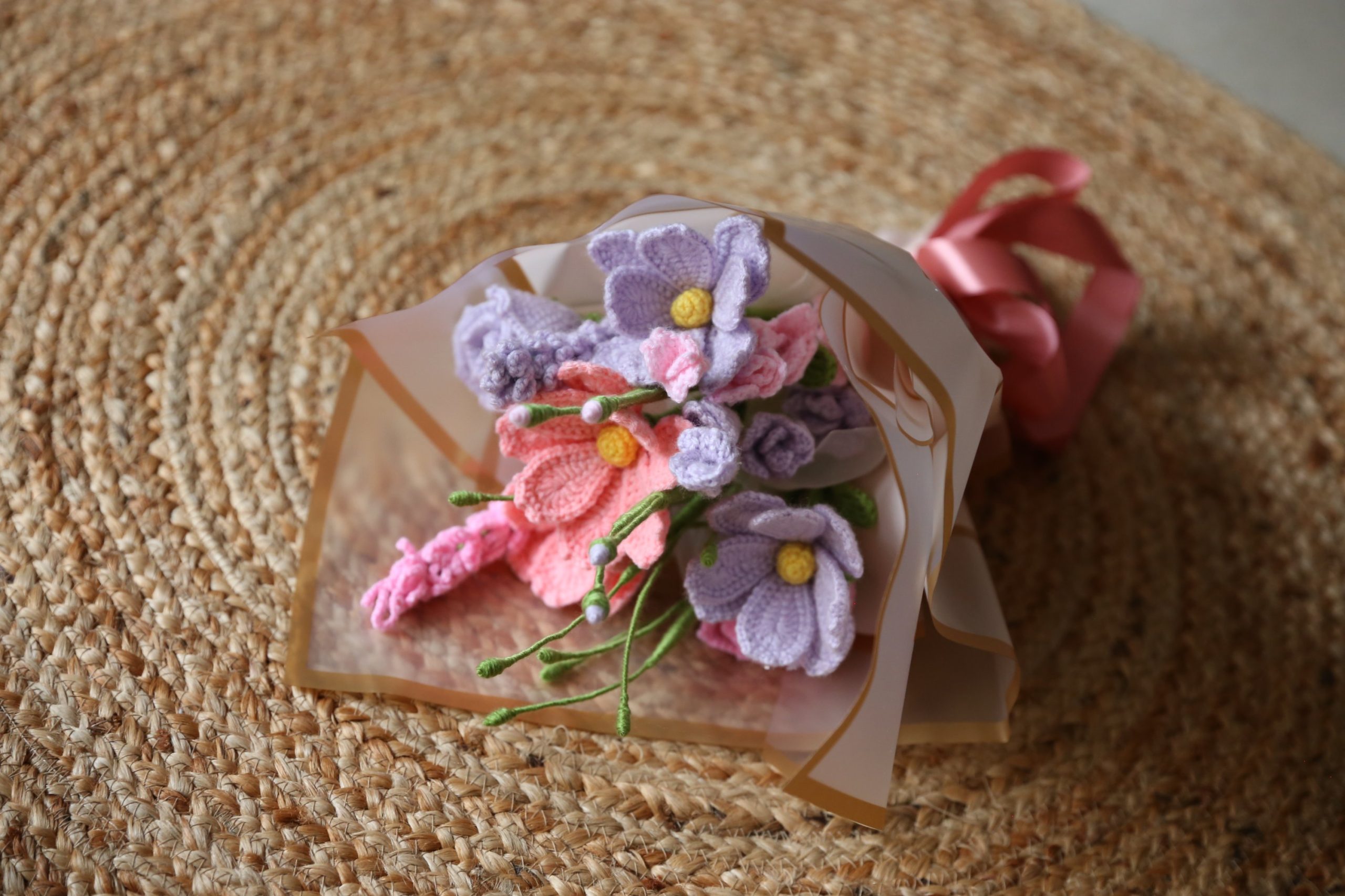 Handmade Crochet Pastel Cosmos and Roses Flower bouquet - Image 5