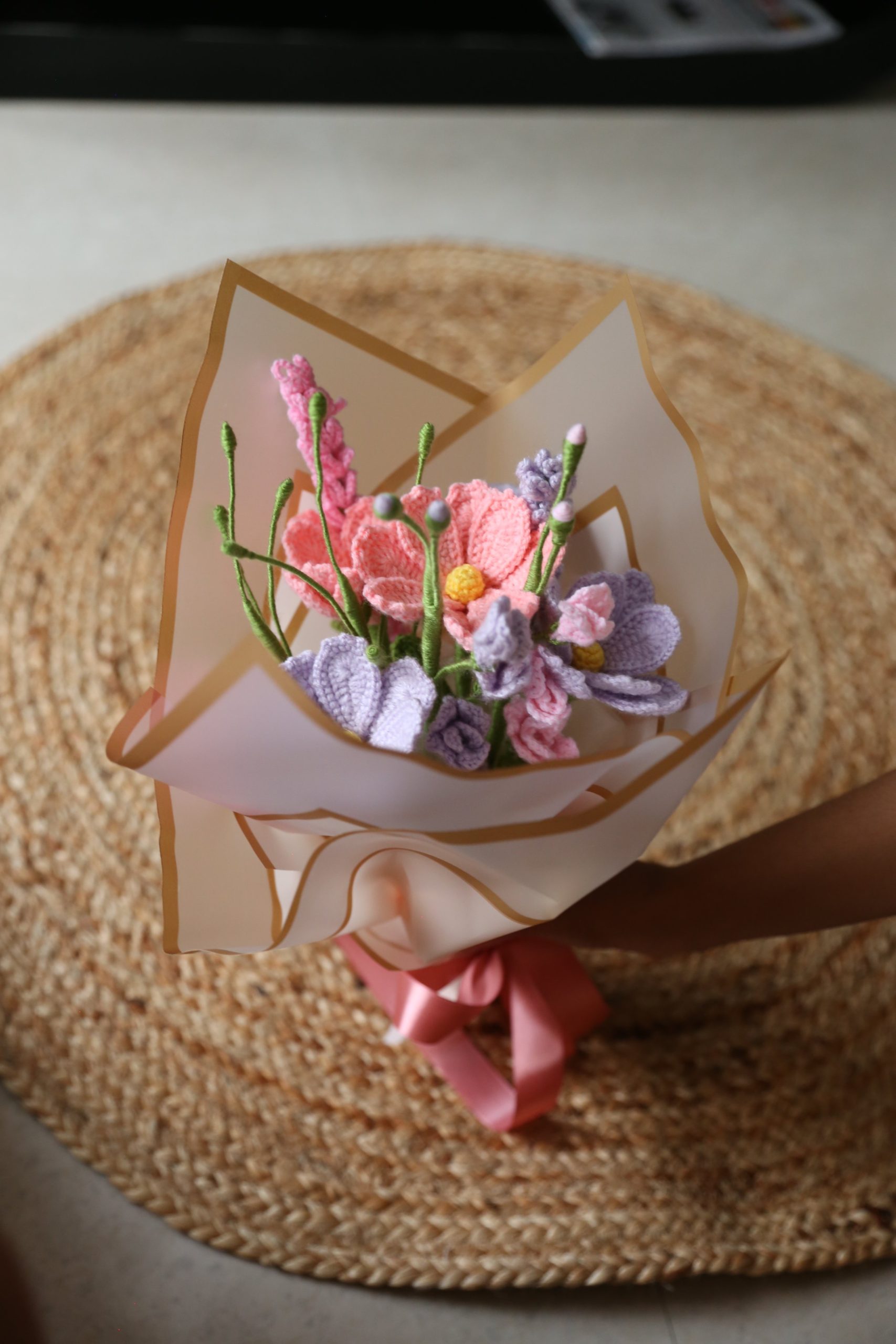 Handmade Crochet Pastel Cosmos and Roses Flower bouquet - Image 4