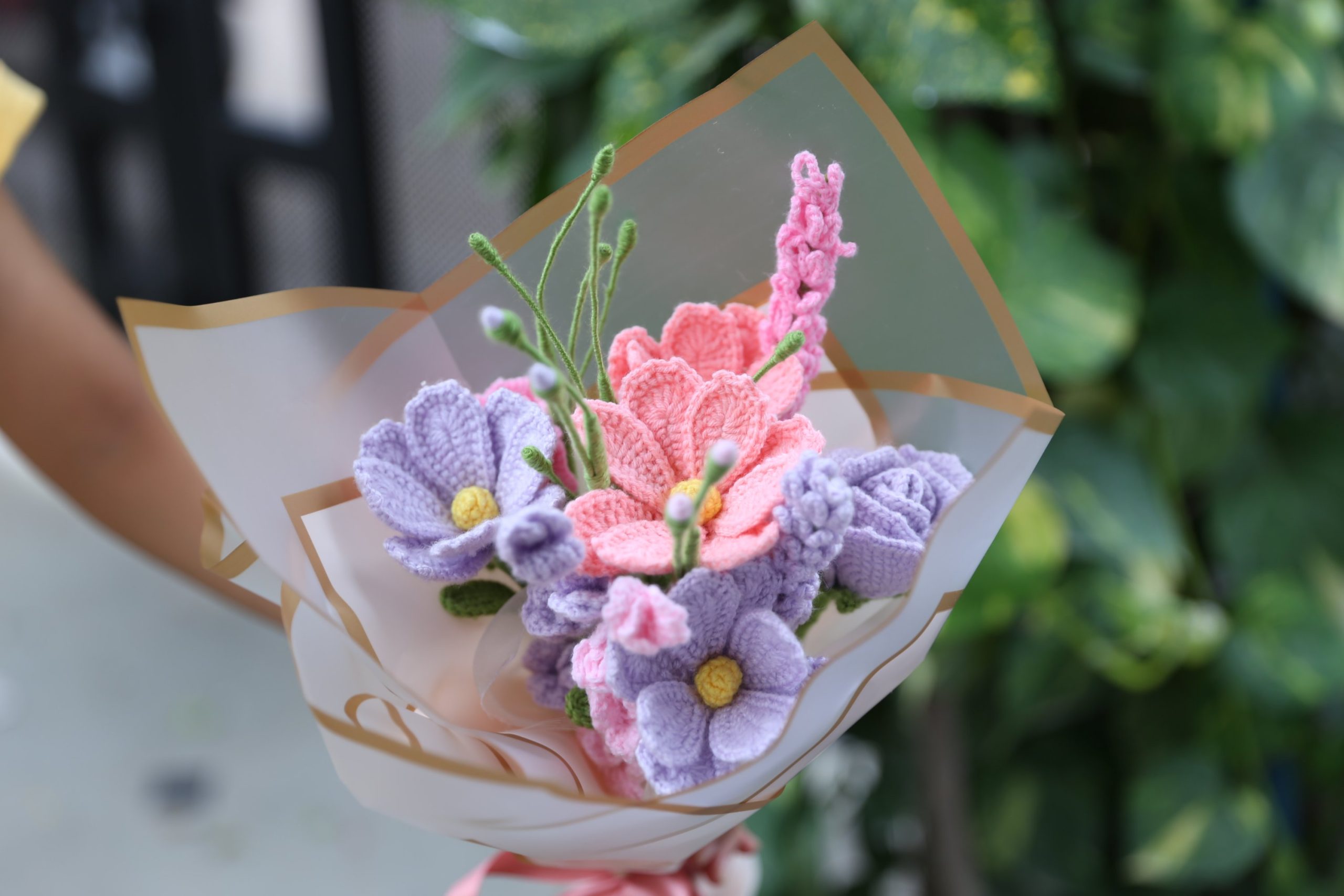 Handmade Crochet Pastel Cosmos and Roses Flower bouquet