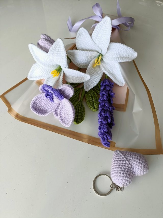 Lily and Orchid Crochet Bouquet