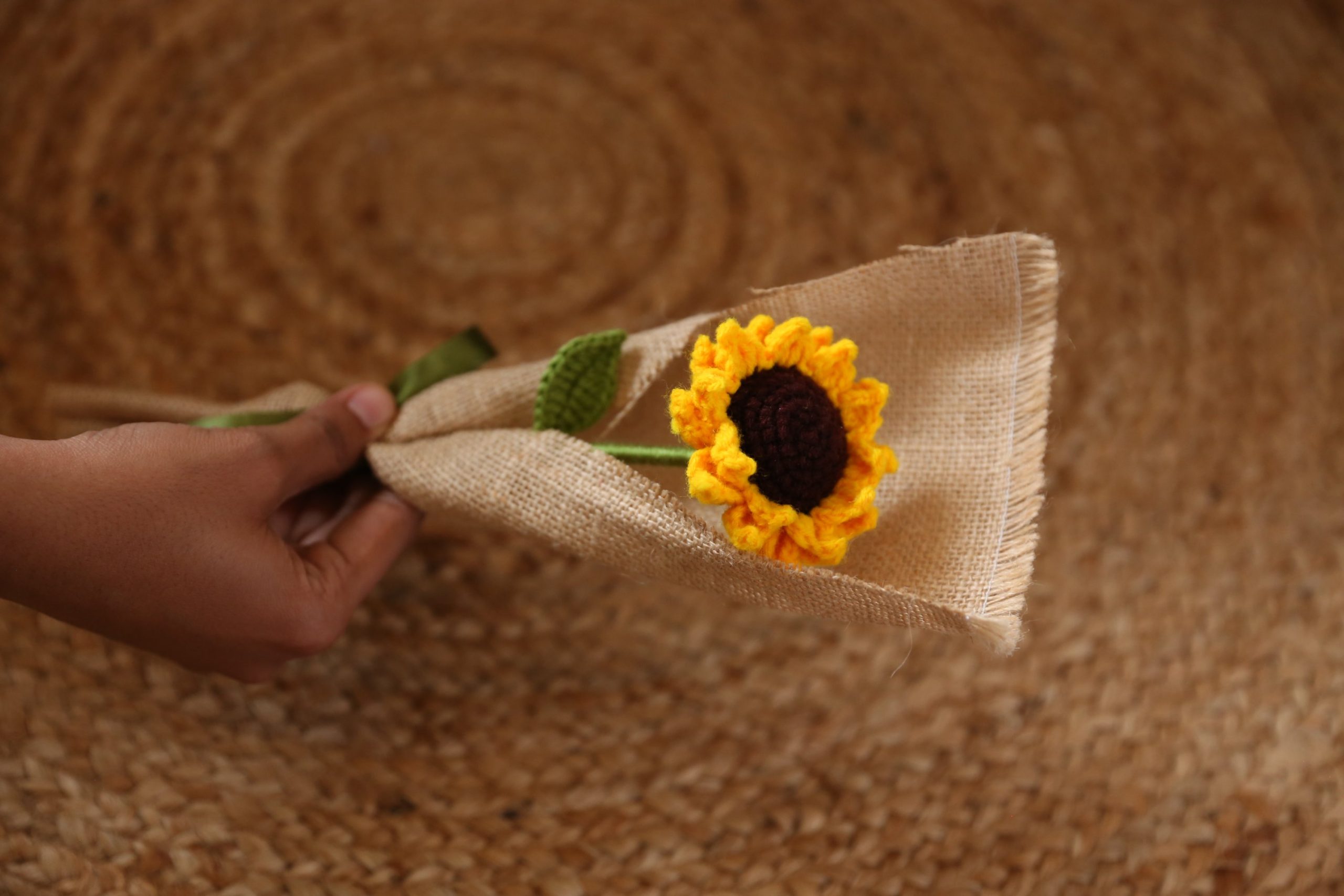 Handmade Crochet Single Sunflower Bouquet - Image 2
